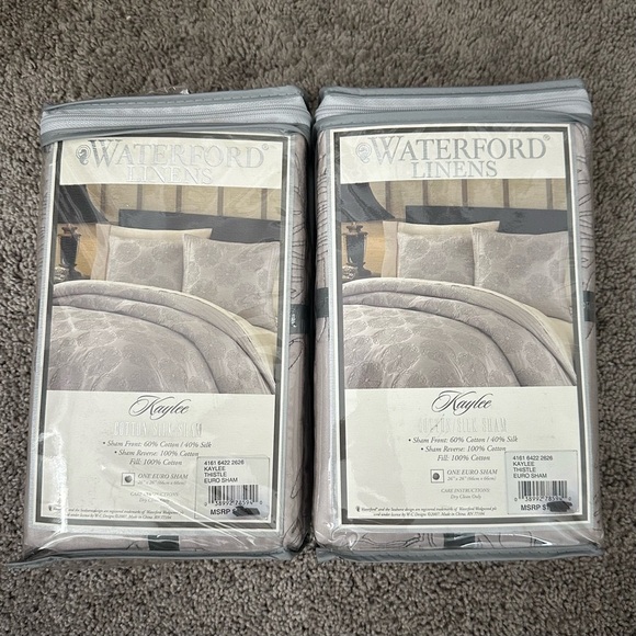 NWT! Waterford Kaylee Euro Sham Pillow Thistle Lavendar Silver Floral  set of 2 - Picture 2 of 6
